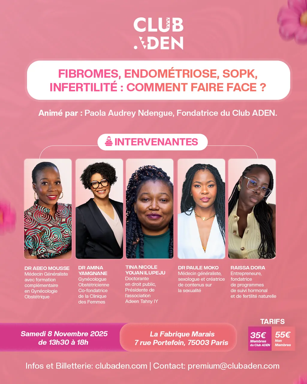 Affiche : « Fibromes, endométriose, SOPK, infertilité : comment faire face ? », samedi 8 novembre 2025, Paris.
