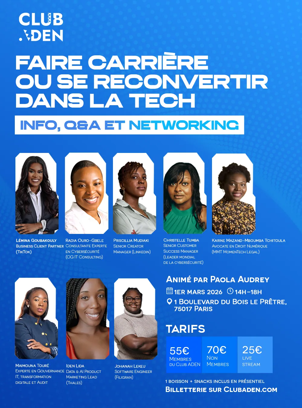 Affiche : « Faire carrière ou se reconvertir dans la tech », 1er mars 2026, Paris.