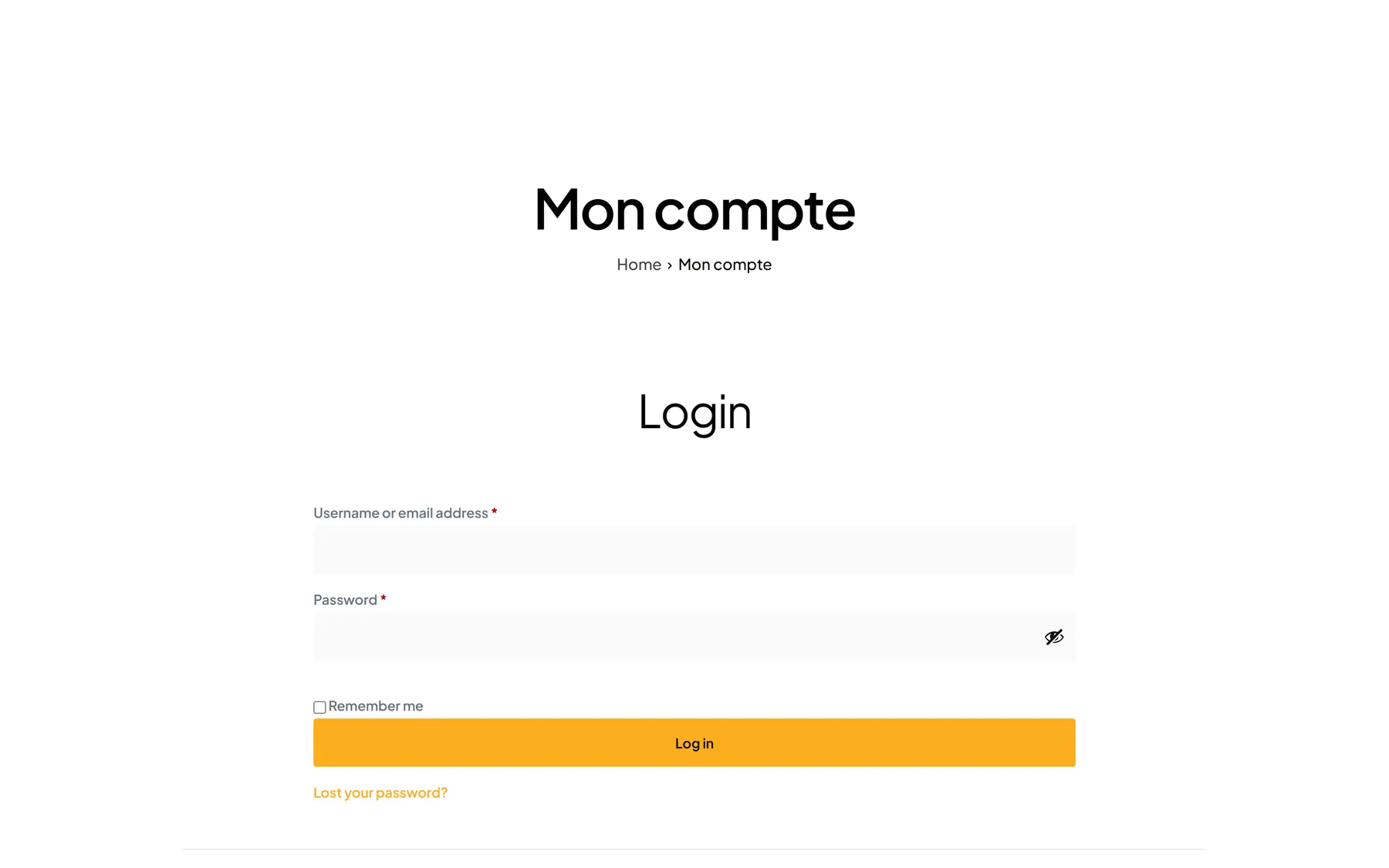 Page « Mon compte » : connexion à l’espace membre.