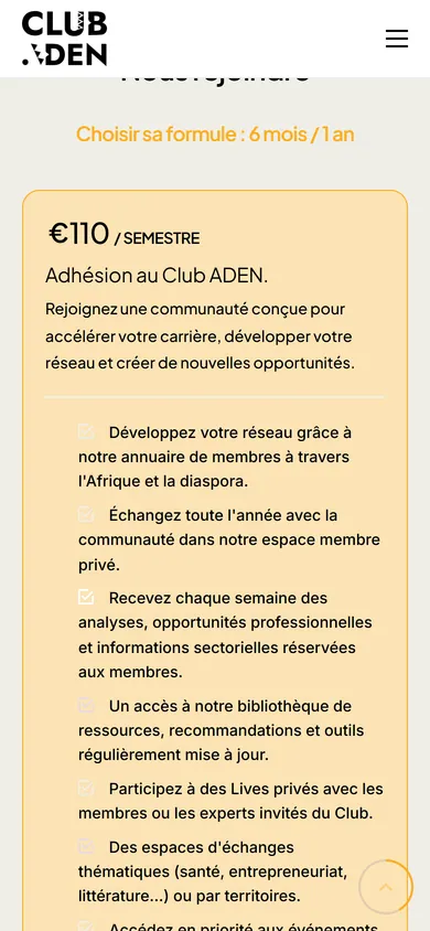 Club ADEN — adhésion sur mobile.