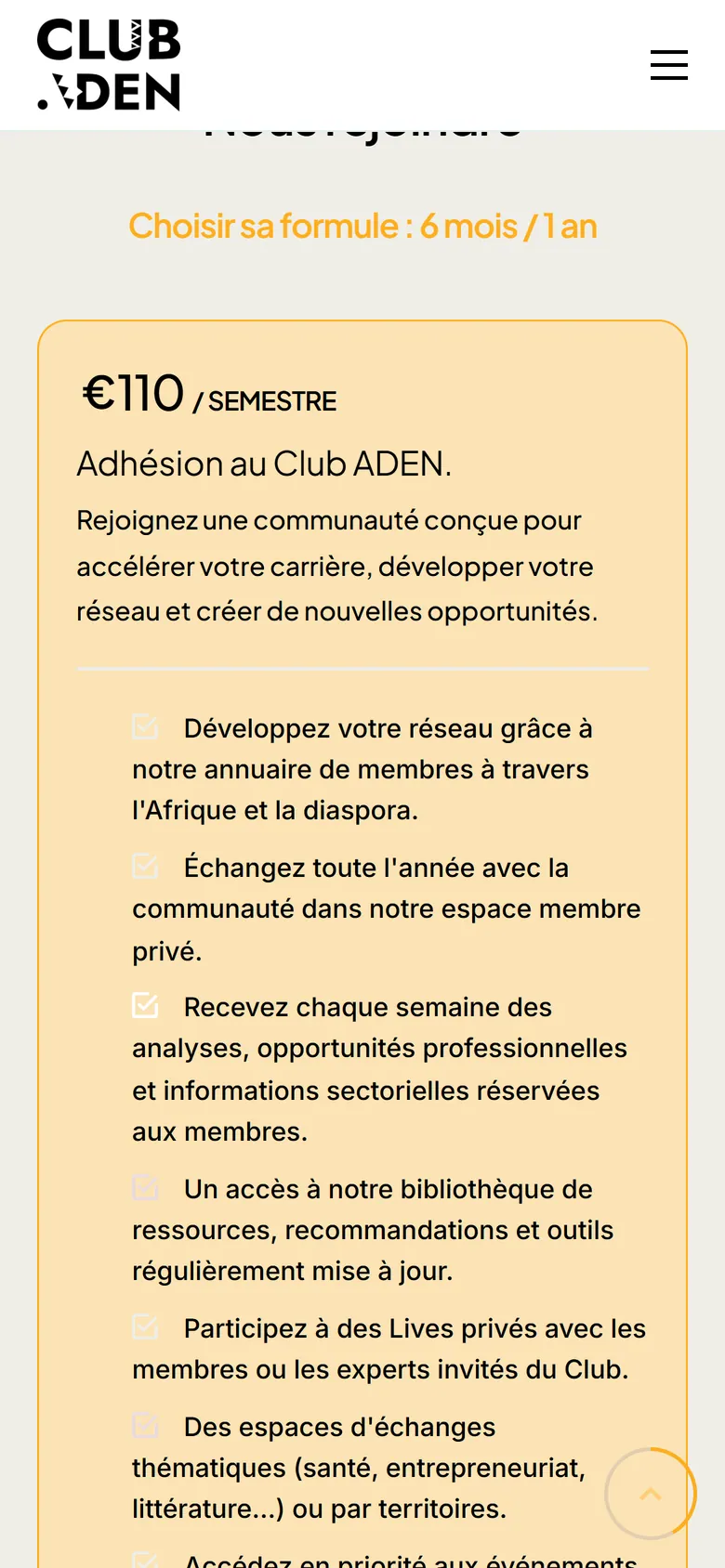 Formule semestrielle sur mobile.