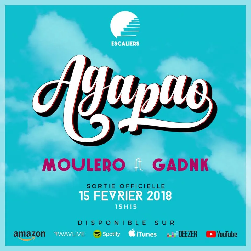 Pochette « Agapao — Moulero ft Gadnk », sortie officielle 15 février 2018. Visuel d’archive Escaliers.
