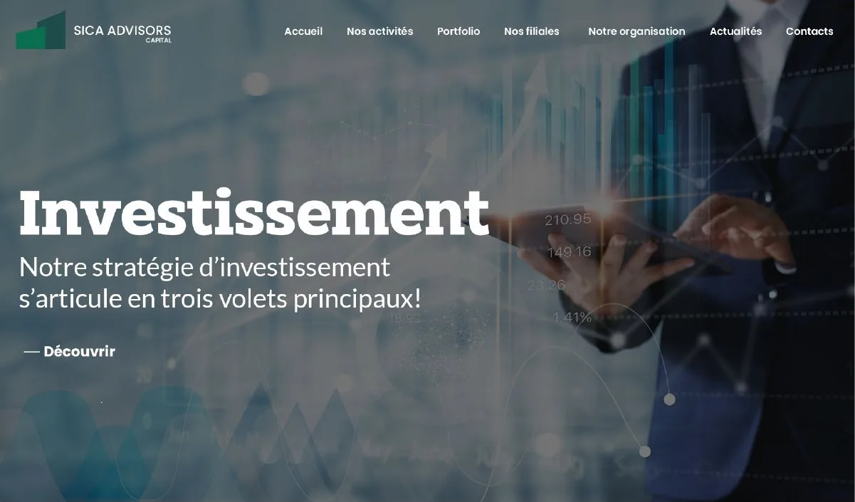 Investissement, en-tête : titre de page sur image de marchés financiers. Archive du site livré.