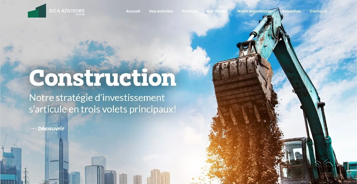 Construction, en-tête : pelleteuse et ligne d’horizon. Archive du site livré.