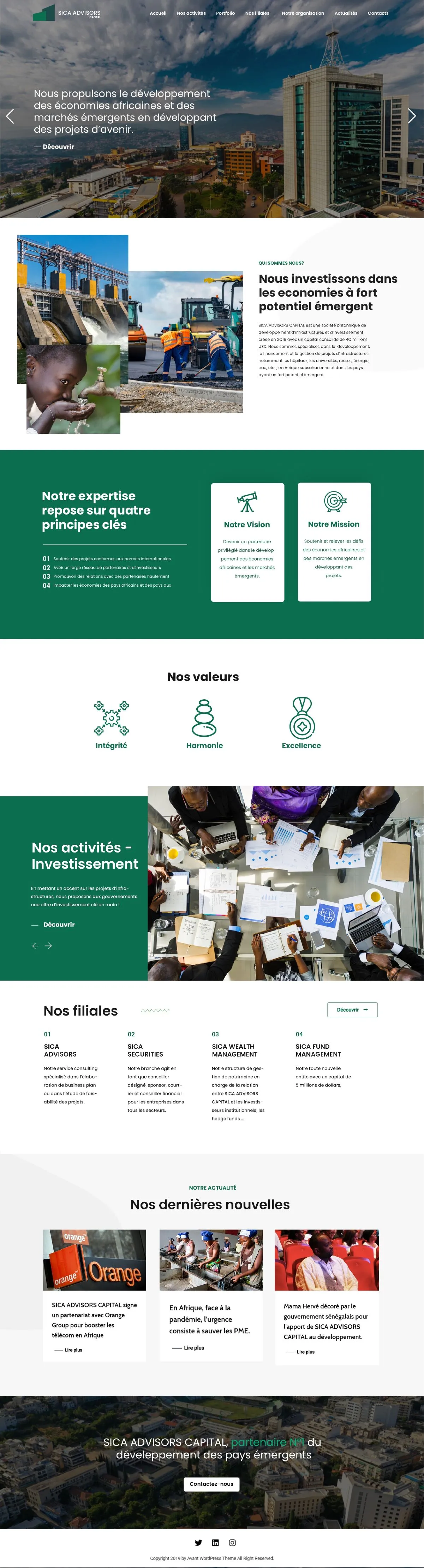 Page « Accueil », capture complète. Archive du site livré.